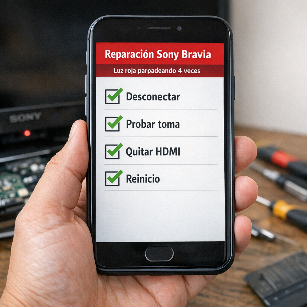Sony Bravia luz roja parpadea 4 veces y se apaga