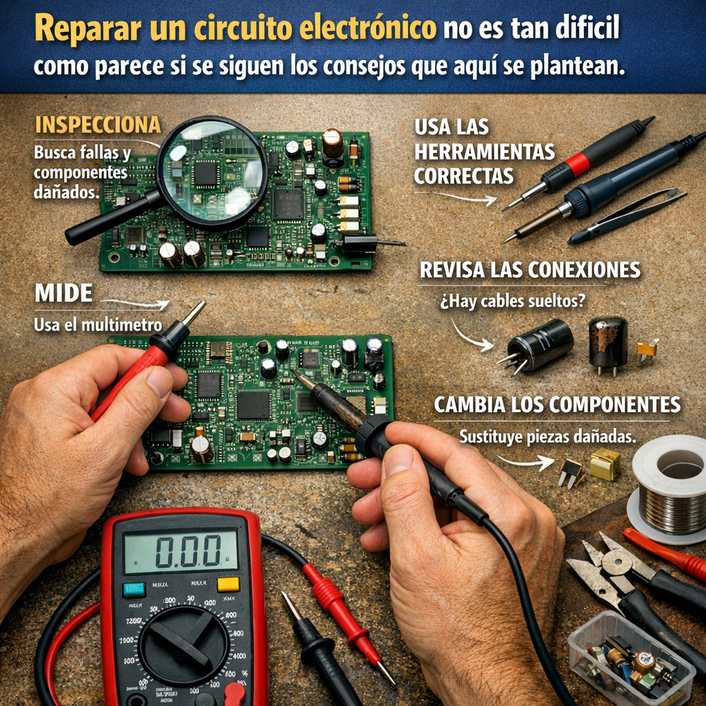 Reparar un circuito electrónico no es tan difícil como parece si se siguen los consejos que aquí se plantean.
