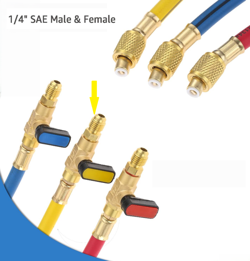 Llaves de paso 1/4 SAE hembra-macho con mangueras para Sistema del aire acondicionado del auto
