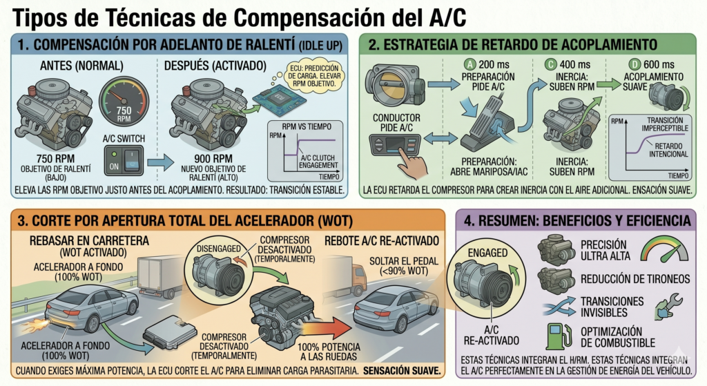 tipos de técnicas de compensación del sistema acelerador del aire acondicionado del auto
